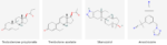 Molecular structures of Testosterone propionate, Trenbolone acetate, Stanozolol and Anastrozole